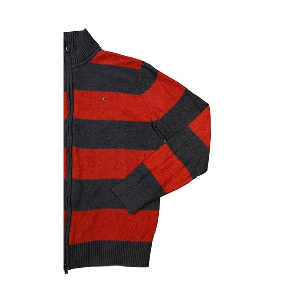 Tommy Hilfiger Sweater Men's Long Sleeve Striped Dual Zipper Gray Orange XL - Picture 8 of 13